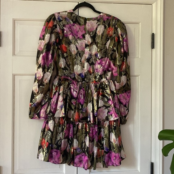 BORGO DE NOR AMELIA METALLIC FLORAL-PRINT SILK-BLEND JACQUARD MINI DRESS FUCHSIA - Picture 13 of 15